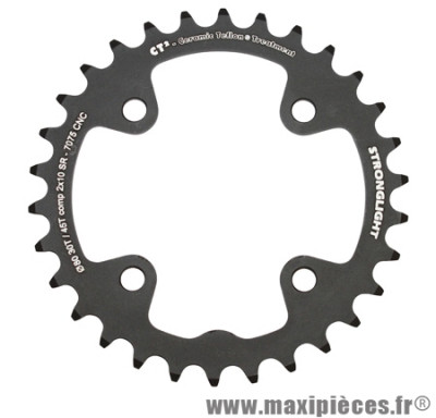 Plateau 30 dents VTT double d.80 2x10 int noir ct2 4 branches 10v. non filete marque Stronglight -Pièce Vélo